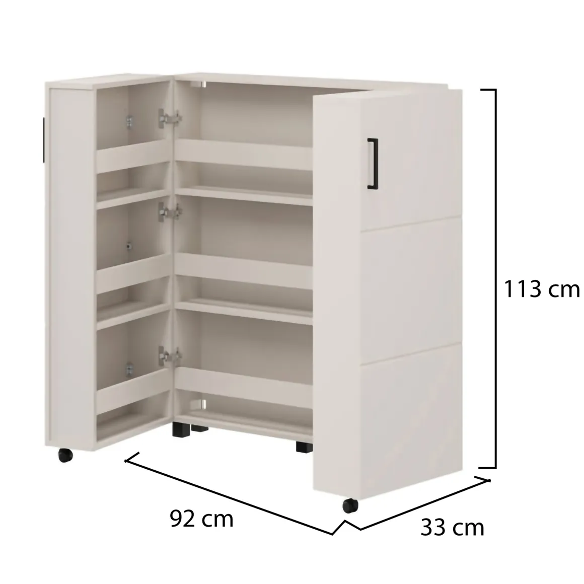 Scarpiera Bianco Crema 9 Ripiani 2 Ante 92x33x113h cm, Ante con Doppia Capienza, Apertura con Ruote - Ystad