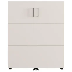 Scarpiera Bianco Crema 9 Ripiani 2 Ante 92x33x113h cm, Ante con Doppia Capienza, Apertura con Ruote - Ystad