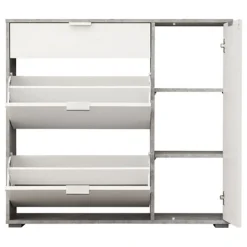 Scarpiera Bianco Grigio Cemento un Cassetto 12 Paia 102x33x94.5h cm, 2 Ripiani - Fabriano