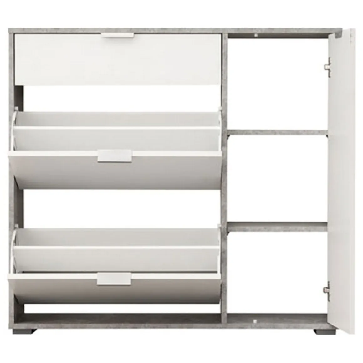 Scarpiera Bianco Grigio Cemento un Cassetto 12 Paia 102x33x94.5h cm, 2 Ripiani - Fabriano