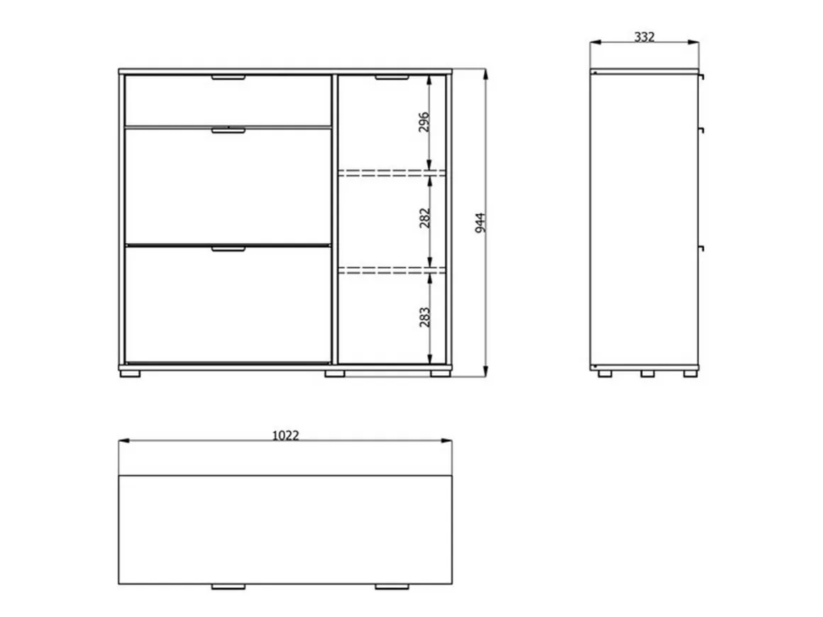 Scarpiera Bianco Grigio Cemento un Cassetto 12 Paia 102x33x94.5h cm, 2 Ripiani - Fabriano