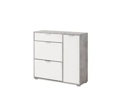 Scarpiera Bianco Grigio Cemento un Cassetto 12 Paia 102x33x94.5h cm, 2 Ripiani - Fabriano