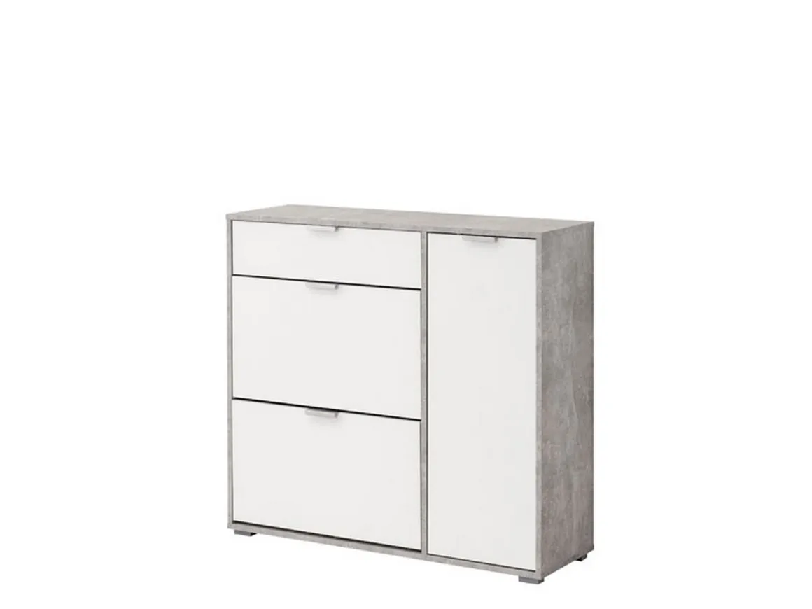 Scarpiera Bianco Grigio Cemento un Cassetto 12 Paia 102x33x94.5h cm, 2 Ripiani - Fabriano