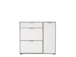 Scarpiera Bianco Grigio Cemento un Cassetto 12 Paia 102x33x94.5h cm, 2 Ripiani - Fabriano