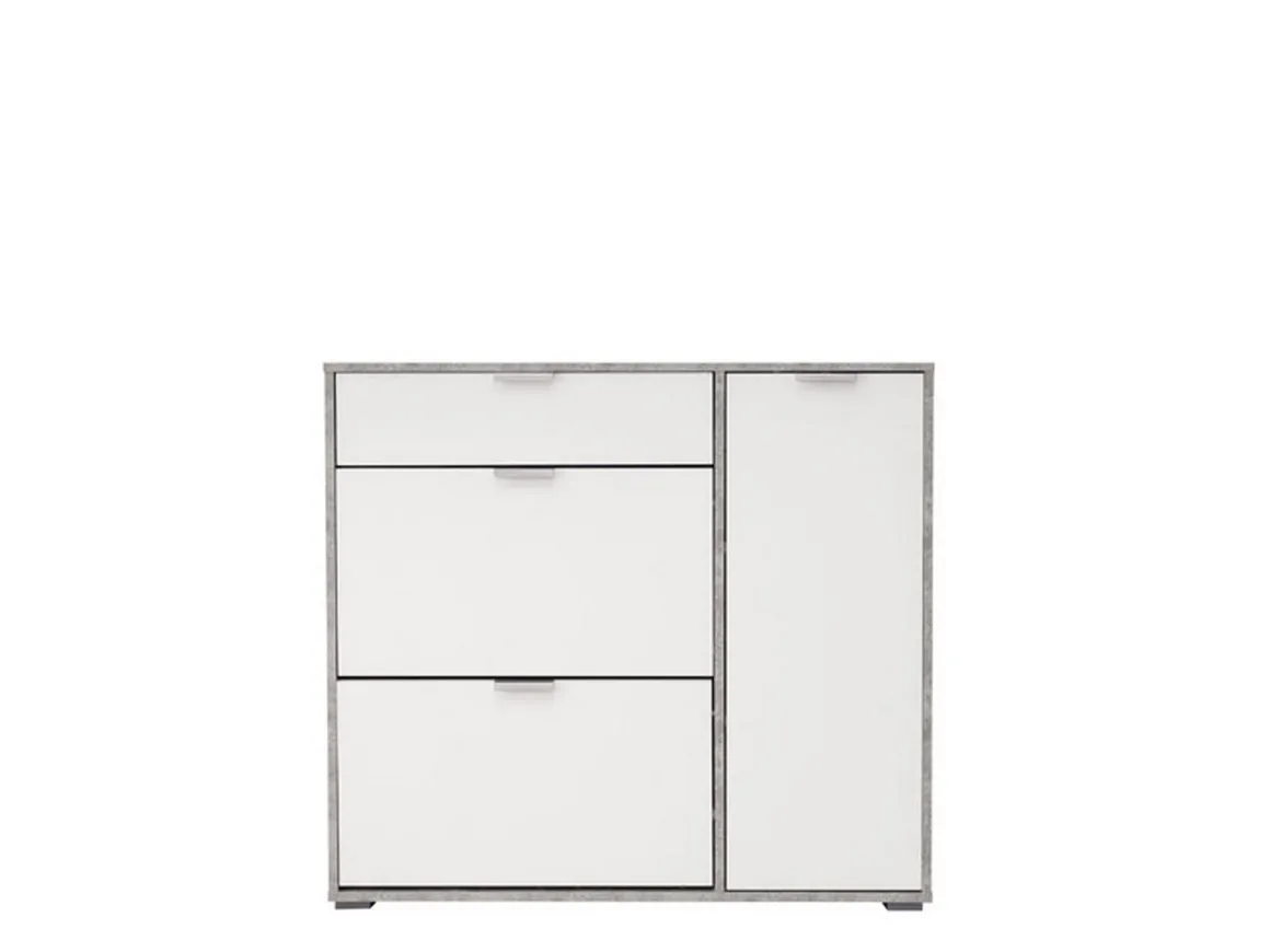 Scarpiera Bianco Grigio Cemento un Cassetto 12 Paia 102x33x94.5h cm, 2 Ripiani - Fabriano