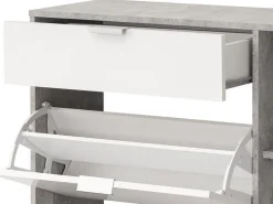 Scarpiera Bianco Grigio Cemento un Cassetto 12 Paia 102x33x94.5h cm, 2 Ripiani - Fabriano