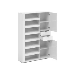 Scarpiera Bianco Lucido 2 Cassetti 8 Ripiani 120x35x178h cm, 28 Paia - Rotondo