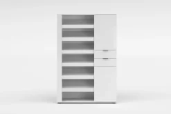 Scarpiera Bianco Lucido 2 Cassetti 8 Ripiani 120x35x178h cm, 28 Paia - Rotondo