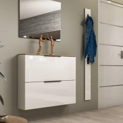 Scarpiera Bianco Lucido Cassetti Ripiani 100x19x80h cm, 10 Paia - Faloppio