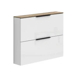Scarpiera Bianco Lucido Cassetti Ripiani 100x19x80h cm, 10 Paia - Faloppio