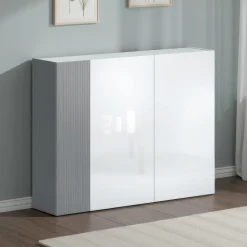 Scarpiere > Dmora Scarpiera Bianco Lucido Grigio 10 Ripiani 28 Paia 145x34x115h cm, 12 Vani - Caresana Grigio, Bianco Lucido