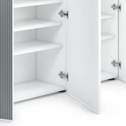 Scarpiere > Dmora Scarpiera Bianco Lucido Grigio 10 Ripiani 28 Paia 145x34x115h cm, 12 Vani - Caresana Grigio, Bianco Lucido