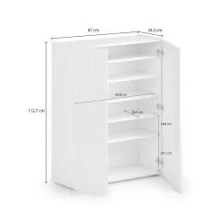 Scarpiera Bianco Lucido Grigio 5 Ripiani 20 Paia 87x34x115h cm, 6 Vani - Caresana