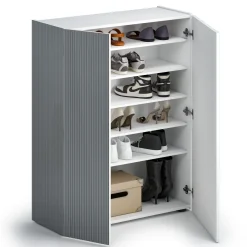 Scarpiera Bianco Lucido Grigio 5 Ripiani 20 Paia 87x34x115h cm, 6 Vani - Caresana