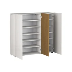 Scarpiere > Dmora Scarpiera Bianco Lucido Marrone Rovere 10 Ripiani 24 Paia 120x34x115h cm, 3 Ante - Palasio Marrone Rovere, Bianco Lucido
