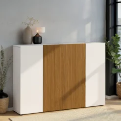 Scarpiere > Dmora Scarpiera Bianco Lucido Marrone Rovere 21 Paia 22 Ripiani 80x34x115h cm, 24 Vani Made in Italy - Lentiai Marrone Rovere, Bianco Lucido