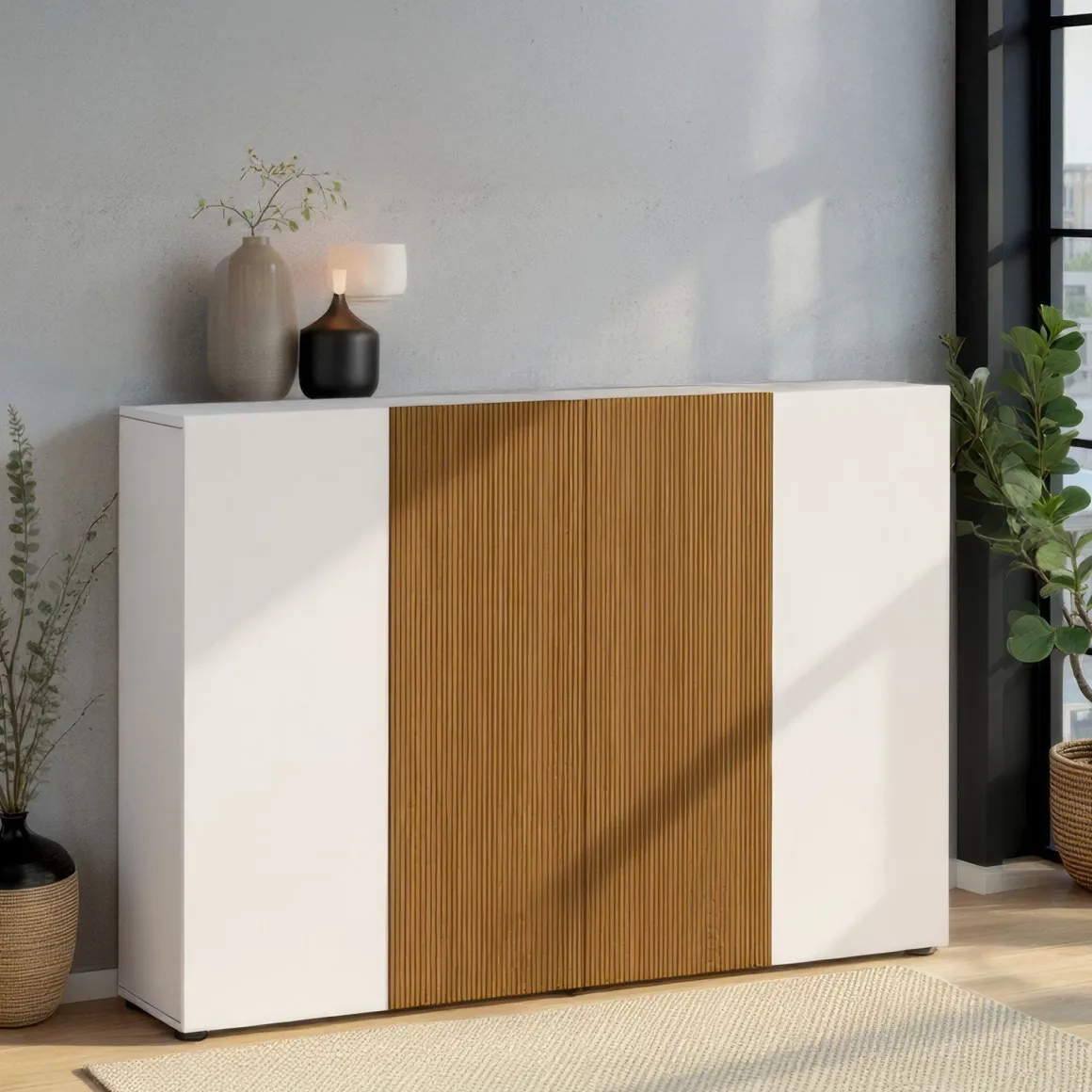 Scarpiere > Dmora Scarpiera Bianco Lucido Marrone Rovere 21 Paia 22 Ripiani 80x34x115h cm, 24 Vani Made in Italy - Lentiai Marrone Rovere, Bianco Lucido