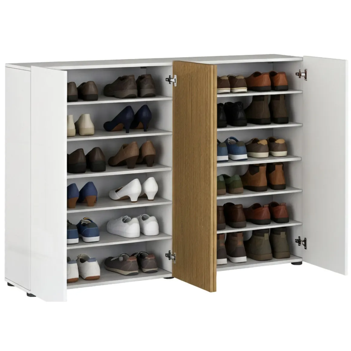 Scarpiere > Dmora Scarpiera Bianco Lucido Marrone Rovere 21 Paia 22 Ripiani 80x34x115h cm, 24 Vani Made in Italy - Lentiai Marrone Rovere, Bianco Lucido