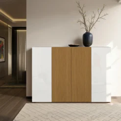 Scarpiere > Dmora Scarpiera Bianco Lucido Marrone Rovere 21 Paia 22 Ripiani 80x34x115h cm, 24 Vani Made in Italy - Lentiai Marrone Rovere, Bianco Lucido
