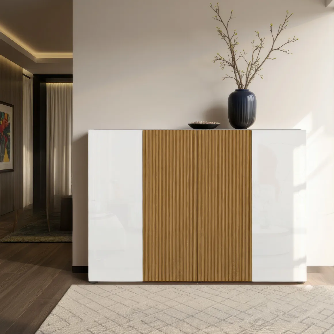 Scarpiere > Dmora Scarpiera Bianco Lucido Marrone Rovere 21 Paia 22 Ripiani 80x34x115h cm, 24 Vani Made in Italy - Lentiai Marrone Rovere, Bianco Lucido