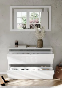 Scarpiere > Dmora Scarpiera 20 Paia 2 Ante 110x25x75h cm, Anta a Ribalta - Lovero Bianco Lucido