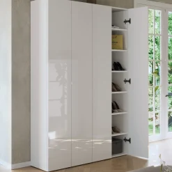 Scarpiera Bianco Lucido 12 Ripiani 42 Paia 126x35x186h cm, 14 Vani - Spessa