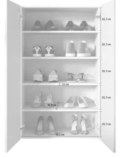 Scarpiera Bianco Lucido 4 Ripiani 15 Paia 63x35x116h cm, 5 Vani - Rodengo