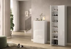 Scarpiera Bianco Lucido 4 Ripiani 15 Paia 63x35x116h cm, 5 Vani - Rodengo