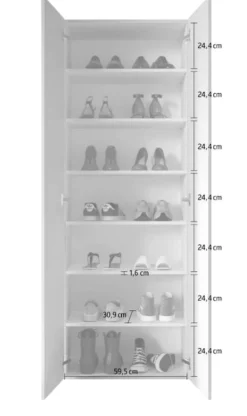 Scarpiera Bianco Lucido 6 Ripiani 21 Paia 63x35x186h cm, 7 Vani - Genuri