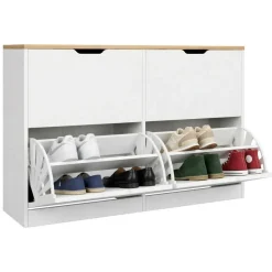 Scarpiera Bianco Marrone Rovere 4 Ripiani 12 Paia 121x30x79h cm, 4 Ante - Invorio