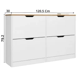 Scarpiera Bianco Marrone Rovere 4 Ripiani 12 Paia 121x30x79h cm, 4 Ante - Invorio