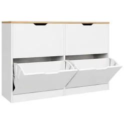Scarpiera Bianco Marrone Rovere 4 Ripiani 12 Paia 121x30x79h cm, 4 Ante - Invorio