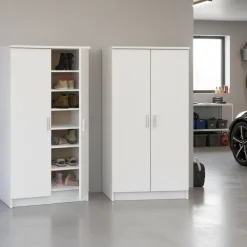 Scarpiera Bianco Opaco Modulabile 12 Ripiani 55x35x108h cm, 4 Ante - Abram