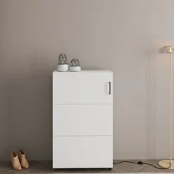 Scarpiere > Dmora Scarpiera Bianco Opaco Nero 6 Ripiani Un'anta 68x33x113h cm, Ante con Doppia Capienza, Apertura con Ruote - Porvoo Nero, Bianco Opaco