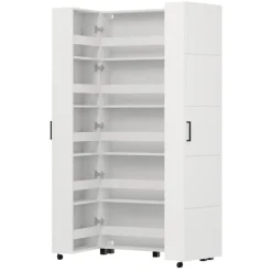 Scarpiere > Dmora Scarpiera 15 Ripiani 2 Ante 92x33x185h cm, Ante con Doppia Capienza, Apertura con Ruote - Bled Bianco Opaco