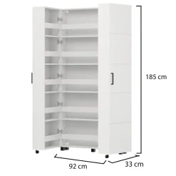 Scarpiere > Dmora Scarpiera 15 Ripiani 2 Ante 92x33x185h cm, Ante con Doppia Capienza, Apertura con Ruote - Bled Bianco Opaco