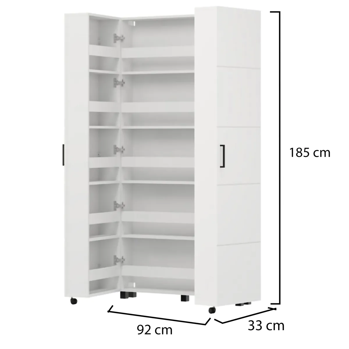 Scarpiere > Dmora Scarpiera 15 Ripiani 2 Ante 92x33x185h cm, Ante con Doppia Capienza, Apertura con Ruote - Bled Bianco Opaco