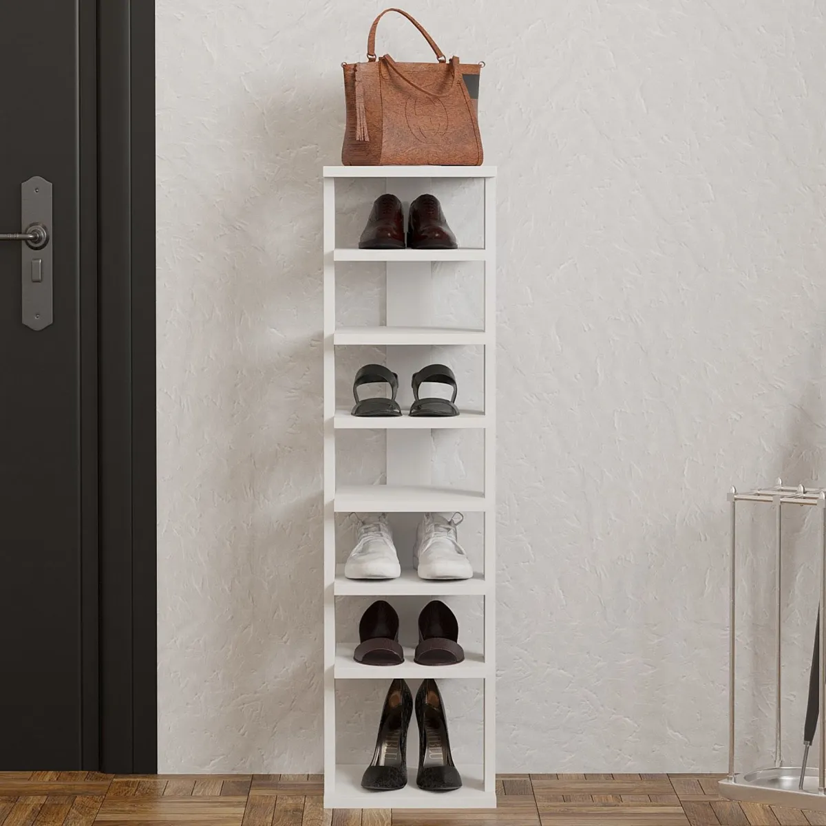 Scarpiere > Dmora Scarpiera 8 Paia 8 Ripiani 30x30x110h cm, 7 Vani - Soddi Bianco