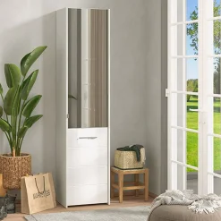 Scarpiera Bianco 8 Ripiani 2 Ante 46.5x37.5x199h cm, con Specchio - Scido