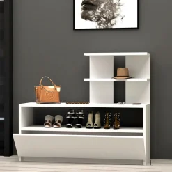 Scarpiere > Dmora Scarpiera 4 Ripiani 12 Paia 100x30x85h cm, Un'anta - Sinni Bianco