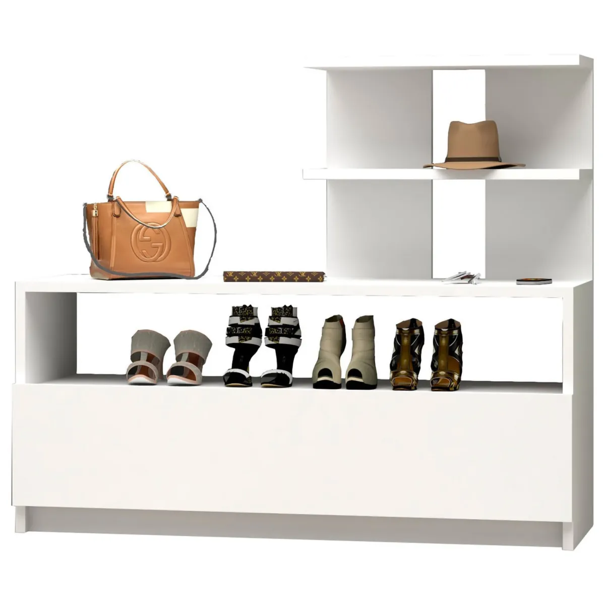 Scarpiere > Dmora Scarpiera 4 Ripiani 12 Paia 100x30x85h cm, Un'anta - Sinni Bianco