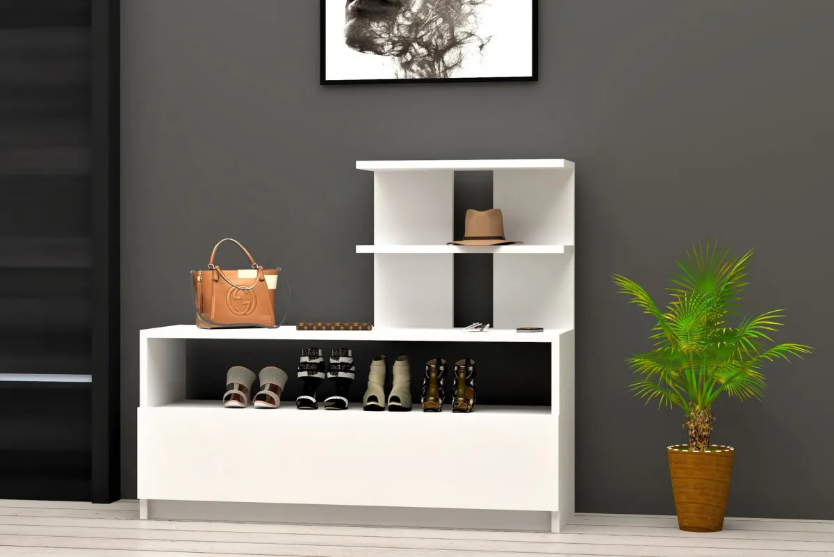 Scarpiere > Dmora Scarpiera 4 Ripiani 12 Paia 100x30x85h cm, Un'anta - Sinni Bianco
