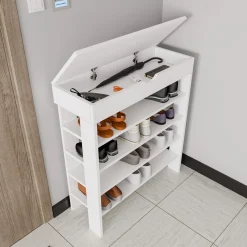 Scarpiera Bianco 5 Ripiani 12 Paia 80x30x90h cm, Un'anta - Monastero
