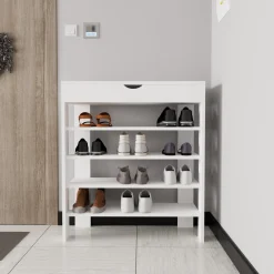 Scarpiera Bianco 5 Ripiani 12 Paia 80x30x90h cm, Un'anta - Monastero