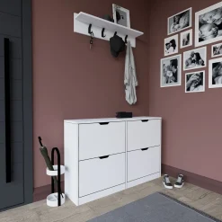 Scarpiere > Dmora Scarpiera 8 Ripiani 24 Paia 121x30x79h cm, 4 Ante - Greccio Bianco