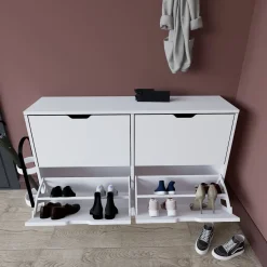 Scarpiere > Dmora Scarpiera 8 Ripiani 24 Paia 121x30x79h cm, 4 Ante - Greccio Bianco