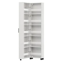 Scarpiere > Dmora Scarpiera 10 Ripiani Un'anta 46x33x185h cm, Ante con Doppia Capienza, Apertura con Ruote - Visby Bianco