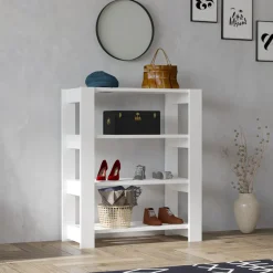 Scarpiera Bianco 4 Ripiani 3 Vani 70x34x90h cm, Installazione a Terra - Brembilla