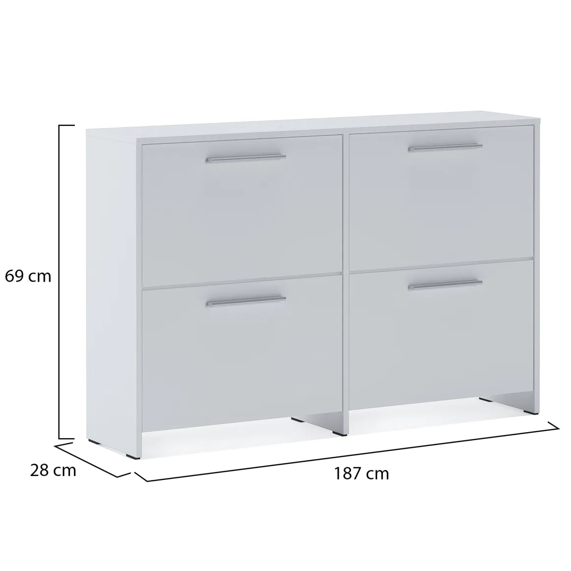 Scarpiera Bianco 4 Ripiani 8 Vani 120x28x79h cm, 4 Ante - Moruzzo