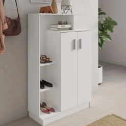 Scarpiere > Dmora Scarpiera 5 Ripiani 7 Vani 90x35x140h cm, 2 Ante - Ruot Bianco